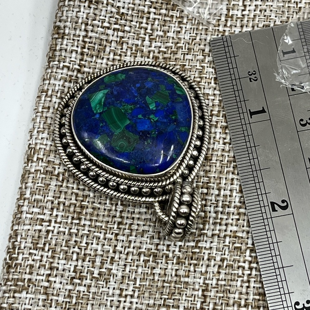 Vintage 925 Sterling Silver Azurite-Malachite Pendant - Picture 13 of 17